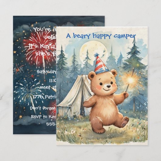 Beary Happy Camper Digital Download Invitation 招待状 (正面/裏面)