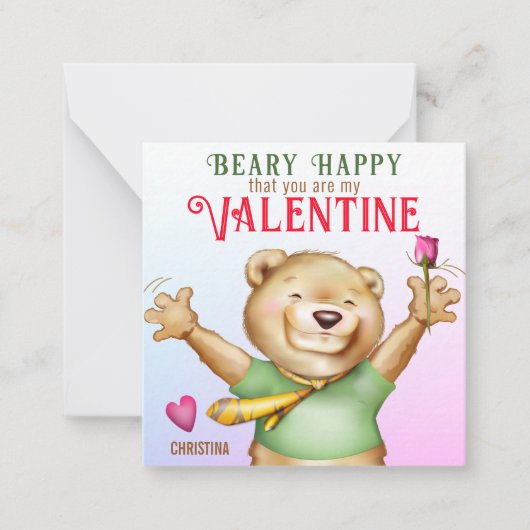 Beary Happy Teddy Bear Classroomバレンタインカード ノートカード (正面)