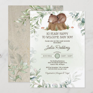 Beary Happy Woodland Forest Bear Boy Baby Shower 招待状