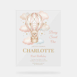 Beary  Hot Air Balloon 1st Birthday Invitation アクリルサイン