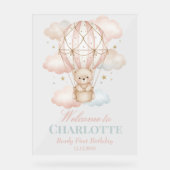 Beary  Hot Air Balloon 1st Birthday Welcome アクリルサイン (正面)