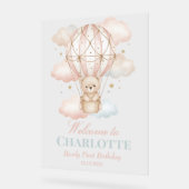 Beary  Hot Air Balloon 1st Birthday Welcome アクリルサイン (傾斜)