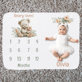 Beary Loved Teddy Bear Milestone Baby Blanket ベビー ブランケット