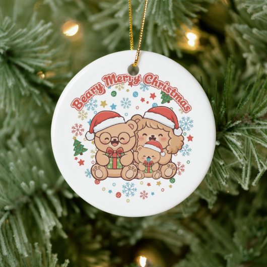"Beary Merry Christmas"かわいいテディベア家族 セラミックオーナメント (ツリー)