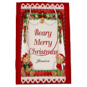 Beary Merry Christmas -カスタマイズ名前 ミディアムペーパーバッグ (正面)