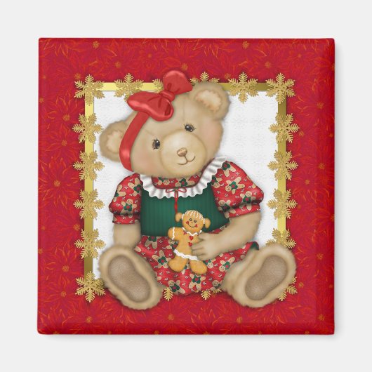 Beary Merry Christmas – ガールテディ マグネット (正面)