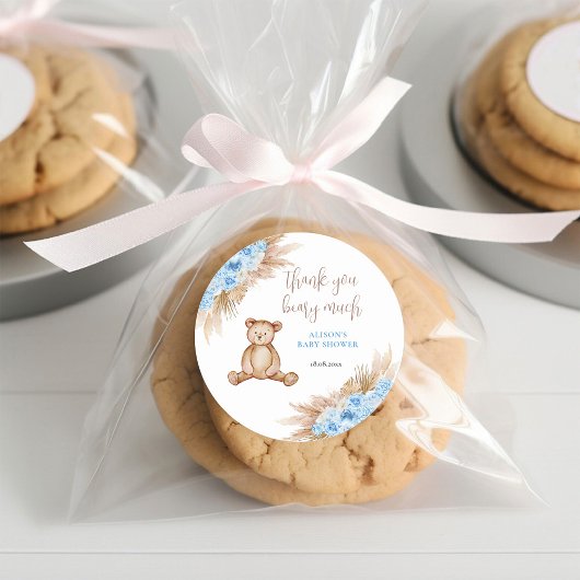Beary Much Pampas Grass Baby Shower Thank you ラウンドシール