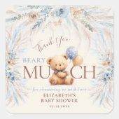 Beary Much Teddy Bear Baby Shower Thank You スクエアシール (正面)