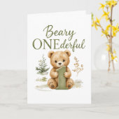 Beary ONEderful 1歳の誕生日Tシャツ カード (黄色い花)