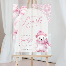 Beary Pink Winter Baby Shower Acrylic Welcome Sign アクリルサイン