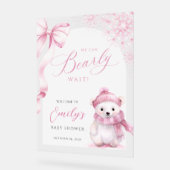 Beary Pink Winter Baby Shower Acrylic Welcome Sign アクリルサイン (傾斜)