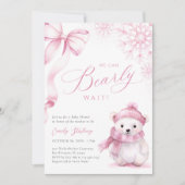 Beary Pink Winter Baby Shower Invitation 招待状 (正面)