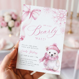 Beary Pink Winter Baby Shower Invitation 招待状