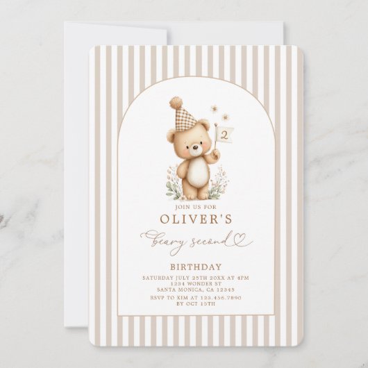 Beary Second Birthday Invitation 招待状 (正面)