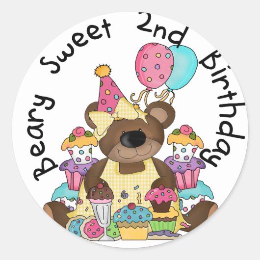 Beary Sweet誕生日Tシャツとギフト ラウンドシール (正面)