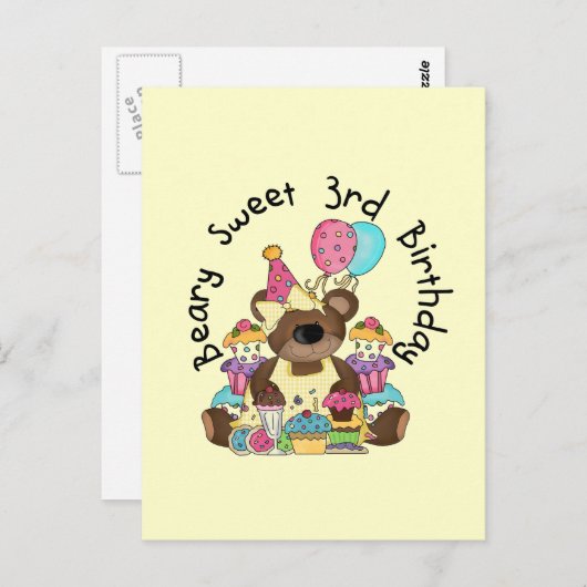 Beary Sweet 3rd誕生日Tシャツとギフト ポストカード (正面/裏面)
