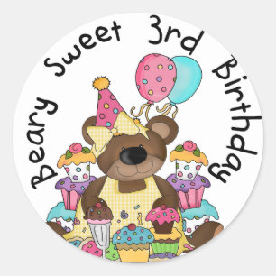 Beary Sweet 3rd誕生日Tシャツとギフト ラウンドシール