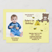 Beary Sweet Bear & Bee *PHOTO*誕生日5x7 招待状 (正面/裏面)