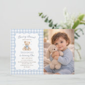 Beary Sweet Blue Balloon Birthday Teddy Photo 招待状 (スタンド正面)