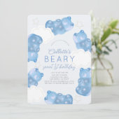 Beary Sweet Blue Gummy Bear Boy 1st Birthday 招待状 (スタンド正面)