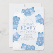 Beary Sweet Blue Gummy Bear Boy 1st Birthday 招待状 (正面)