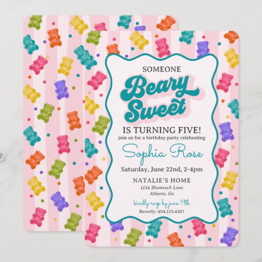 Beary Sweet Candy Gummy Bear Birthday Invitation 招待状 (正面/裏面)