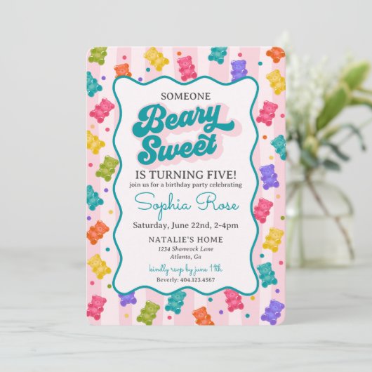 Beary Sweet Candy Gummy Bear Birthday Invitation 招待状 (スタンド正面)