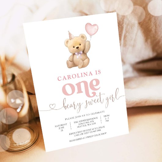 Beary Sweet First Birthday Invitation 招待状