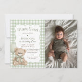 Beary Sweet Green Balloon Birthday Teddy Photo 招待状 (正面)