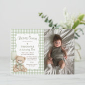 Beary Sweet Green Balloon Birthday Teddy Photo 招待状 (スタンド正面)