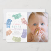 Beary Sweet Gummy Bear Girl写真1st Birthday 招待状 (正面)