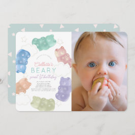 Beary Sweet Gummy Bear Girl写真1st Birthday 招待状