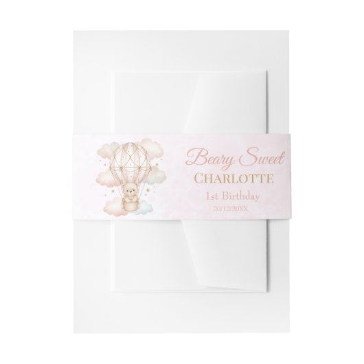 Beary Sweet Hot Air Balloon 1st Birthday 招待状ベリーバンド (正面例)