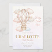 Beary Sweet Hot Air Balloon 1st Birthday  招待状 (正面)