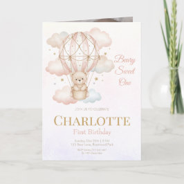 Beary Sweet Hot Air Balloon 1st Birthday Photo 招待状