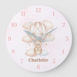 Beary Sweet Hot Air Balloon Baby Nursery Clock ラージ壁時計