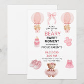 BEARY SWEET MOMENT GIRL 5X7 FLAT BABY SHOWER  招待状 (正面/裏面)