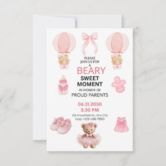 BEARY SWEET MOMENT GIRL BABY SHOWER SAVE THE DATE セーブザデート