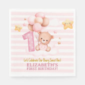 Beary Sweet One Birthday | Pink Boho Bear Girl スタンダードランチョンナプキン (正面)