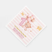 Beary Sweet One Birthday | Pink Boho Bear Girl スタンダードランチョンナプキン (角)