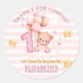 Beary Sweet One Birthday Stickers | Pink Boho Bear ラウンドシール (正面)