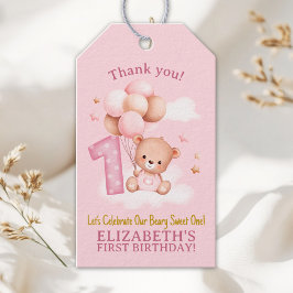 Beary Sweet One Gift | Boho Pink Bear Birthday ギフトタグ
