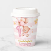 Beary Sweet One Paper Cups | Pink Boho Bear Party 紙コップ (正面)