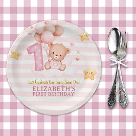 Beary Sweet One Paper Plates | Boho Bear First Bir ペーパープレート