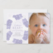 Beary Sweet Purple Gummy Bear 1st Birthday Photo 招待状 (正面)