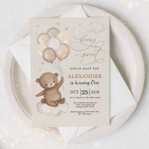 Beary Sweet Teddy Bear & Balloons 1st Birthday