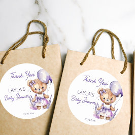 Beary teddy bear purple baby shower you favo感謝してい. ラウンドシール