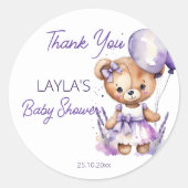 Beary teddy bear purple baby shower you favo感謝してい. ラウンドシール (正面)