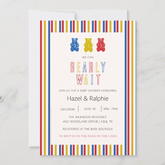 Beary Wait Gummy Bears Baby Shower Invitation 招待状 (正面)