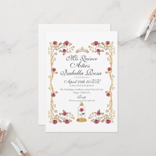 Beast & the Beauty Mis Quince Años 招待状 (正面/裏面インサイチュ)